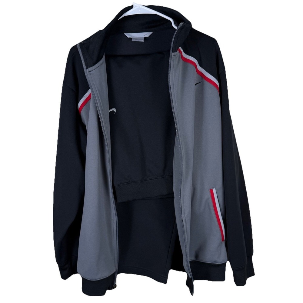 VTG Nike Team Track Suit Mens Large Black Y2K Warmup Set Dri Fit Side Stripe Zip